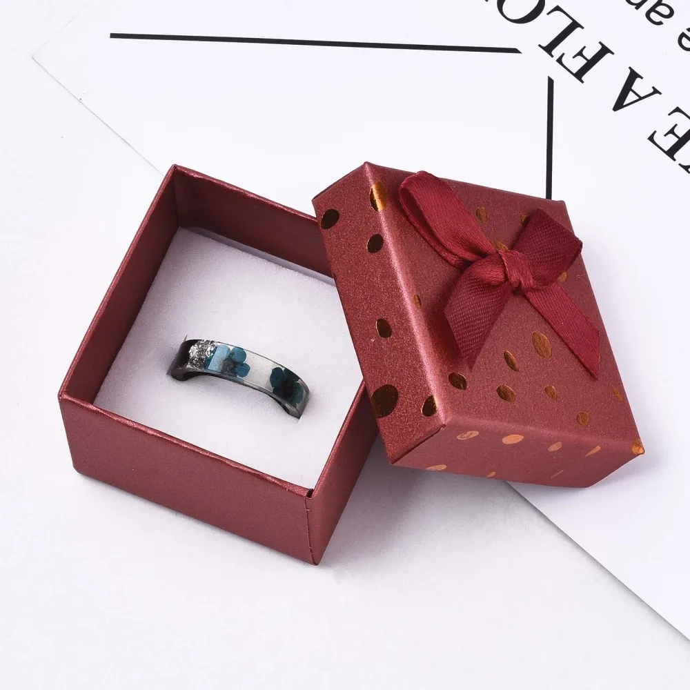 24pcs/lot Mixed Color Square Cardboard Gift Boxes for Jewelry Packaging Necklaces Ring Earring Box with Bowknot Ribbon Sponge