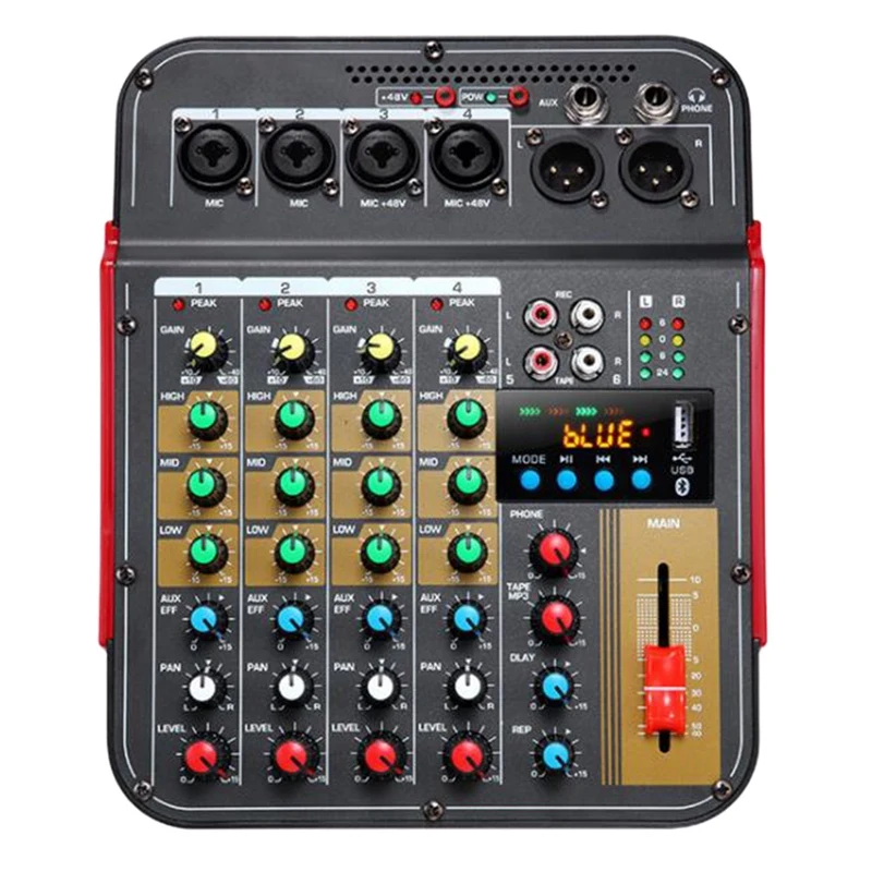 

Digital 4-Channel Audio Mixer Console Mixing Console Built-in 48V Phantom Power with BT Function-US Plug