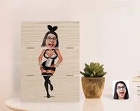 personalized rabbit girl caricature of authentic desktop wood pallet %c3%a7er%c3%a7eve 1