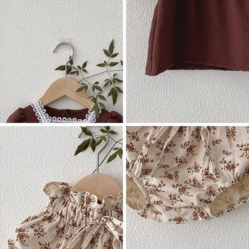 

Baby Girl Clothing Sets 2021 New Summer Lace Patchwork Top And Flower Shorts 2PCS Outfits Nerborn Fashion Puff Sleeve Suits