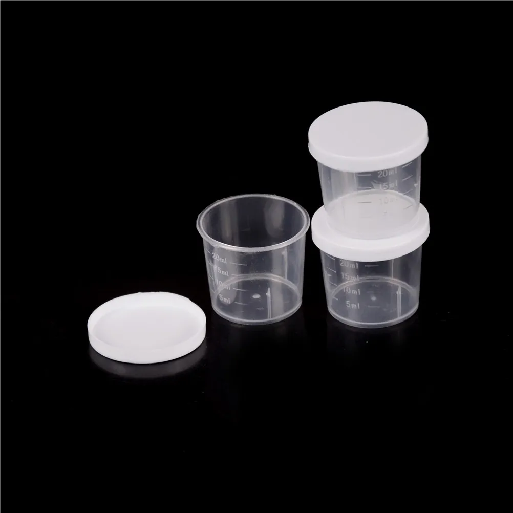 

10Pcs 20ml Plastic Transparent Measuring cup For Laboratory Plastic Lab Bottle Test Container Cups with Cap