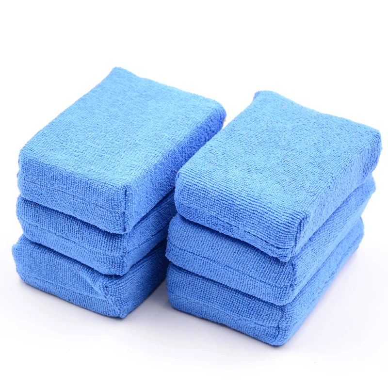 

6PCS Car Paint Care Premium Grade Microfiber Applicators Sponges Cloths Microfibre Wax Polishing Car Detailing Wash Blue