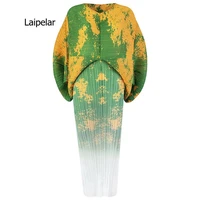 women graffiti print pleated dress long sleeve cape elegant casual high elasticity autumn fashion 2021