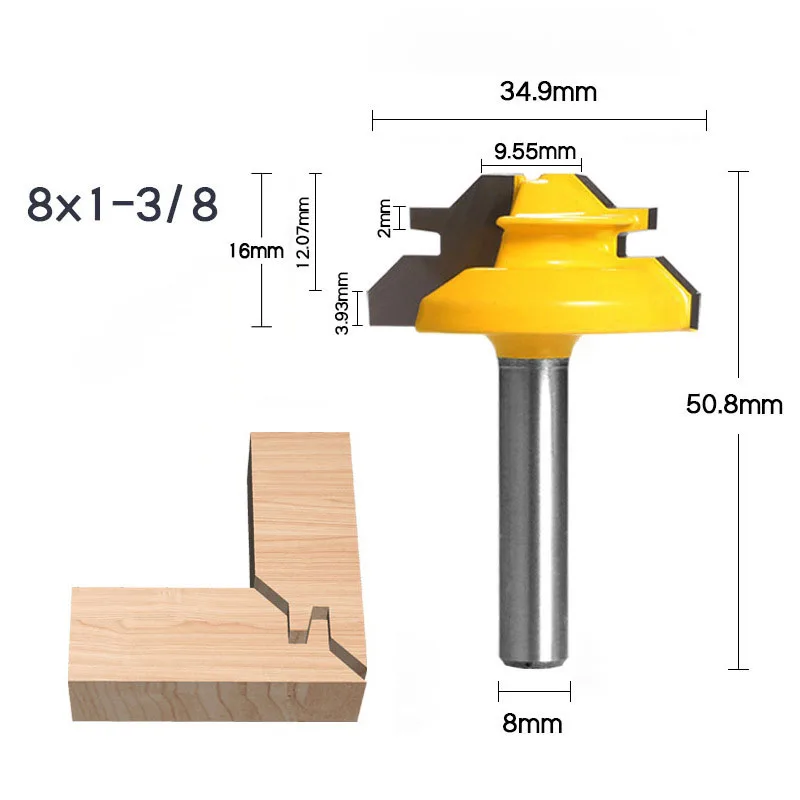 

1Pc 45 Degree Lock Miter Router Bit 8Inch Shank Woodworking Tenon Milling Cutter Tool Drilling Milling For Wood Carbide Alloy