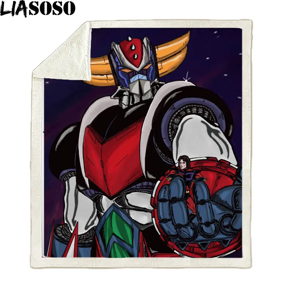 

LIASOSO Hot Anime Goldorak Harajuku Otaku Blanket Cartoon Robot Boys Girl Travel Blanket Sofa Quilt
