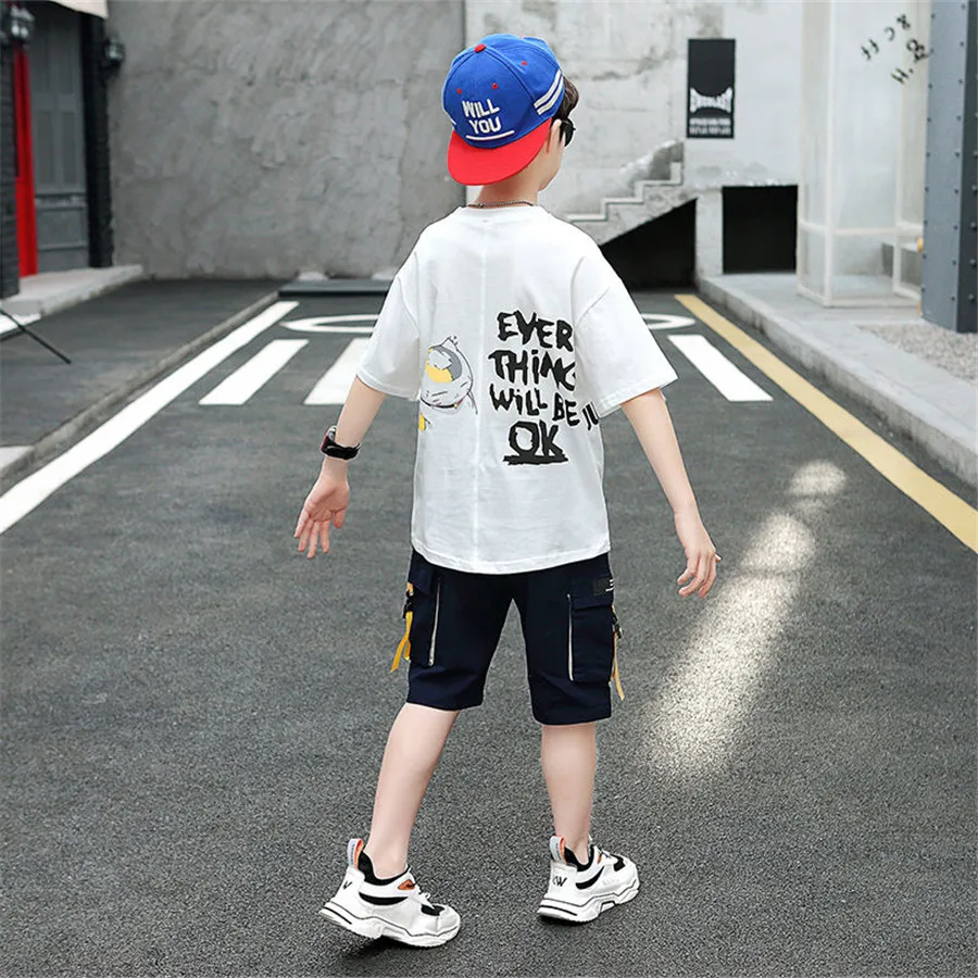 Boys Clothing Sets Summer 2022 Cotton Teenage Kids Boys Suit For 4 5 6 7 8 9 10 12 Years Children Short Sleeve Shirt Shorts Set