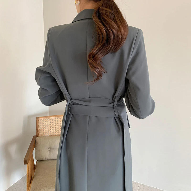 

Ladies winter Korean temperament retro double-breasted gray suit trench coat jacket