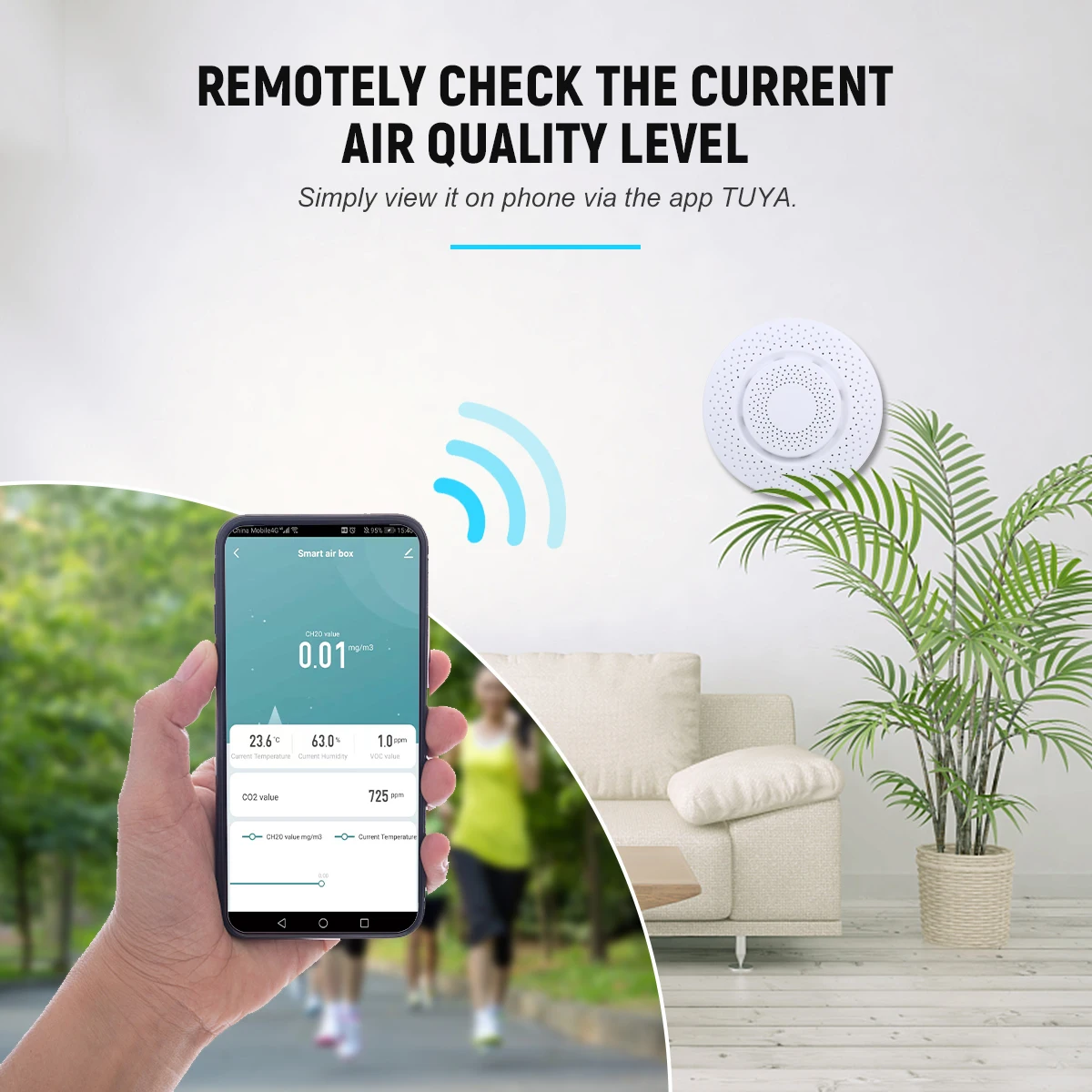 

Wi-Fi Air Quality Monitor with App Alarm and Data Logger for Testing Formaldehyde VOC Carbon Dioxide CO2 Temperature Humidity