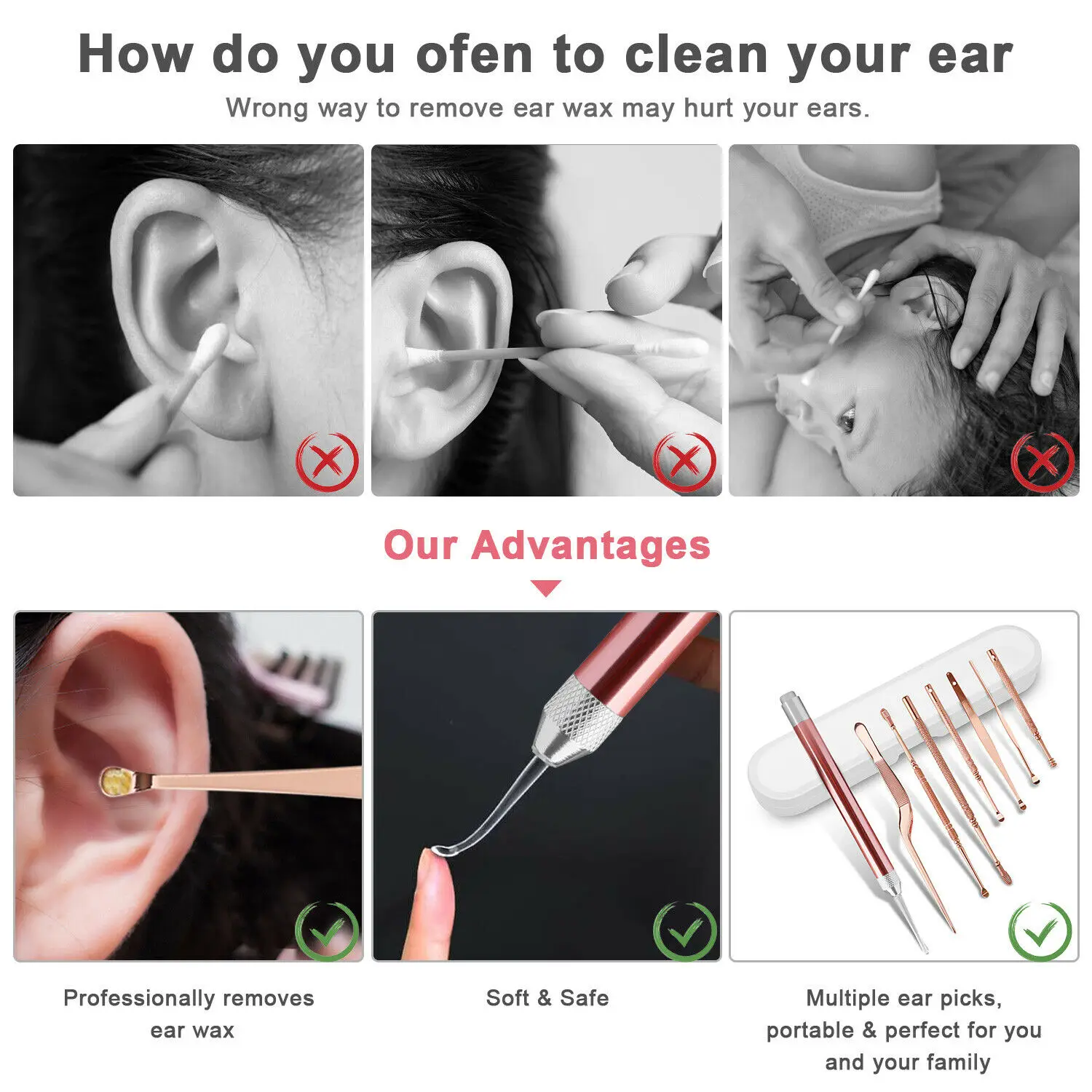 Светодиодный светильник для чистки ушей со удаления комплект инструмент очистки