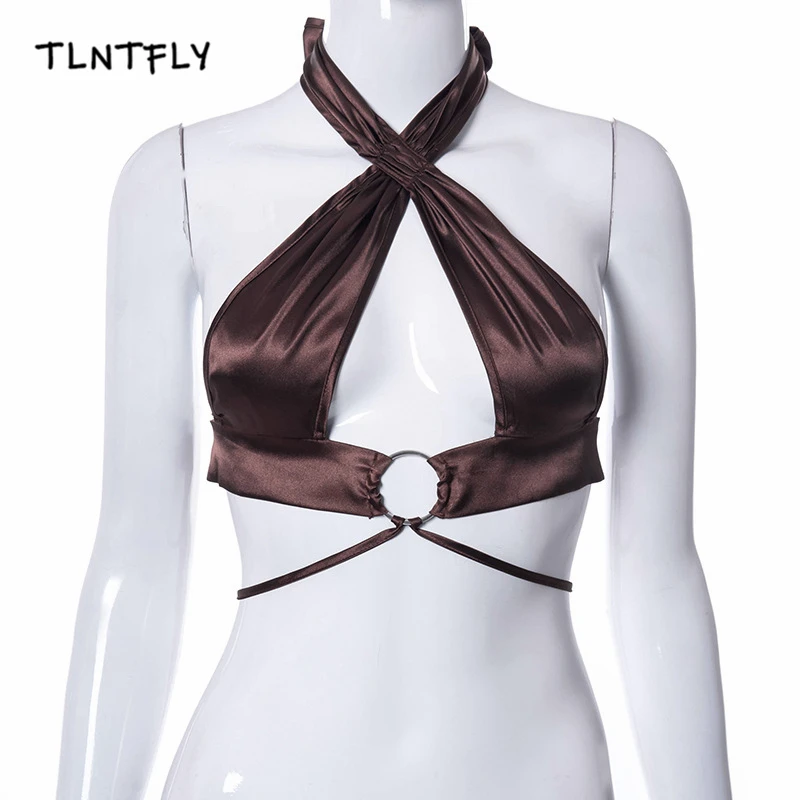 

Sexy Tops Summer Camisole For Women 2021 V-Neck Tie Cross Straps Sleeveless Ultra-Short Chest Hanging Neck Night Club Outfit