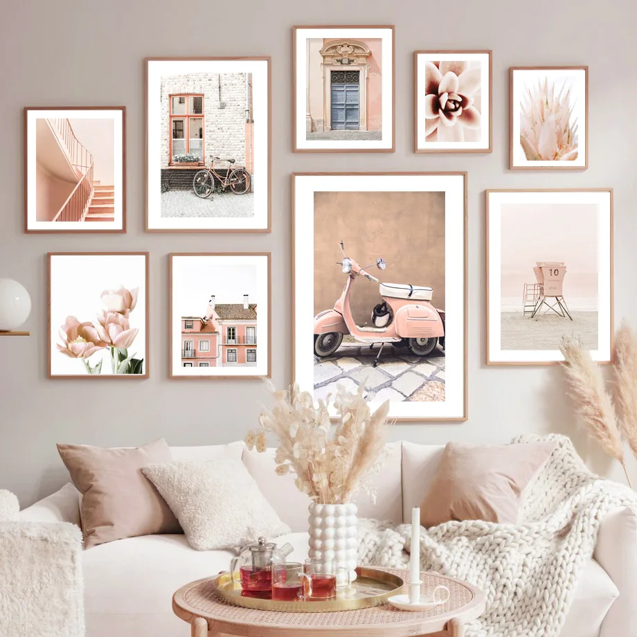 

Pink Car Beach Flower Agave Cactus Windows Stairs Nordic Poster Wall Art Print Canvas Painting Decor Pictures For Living Room