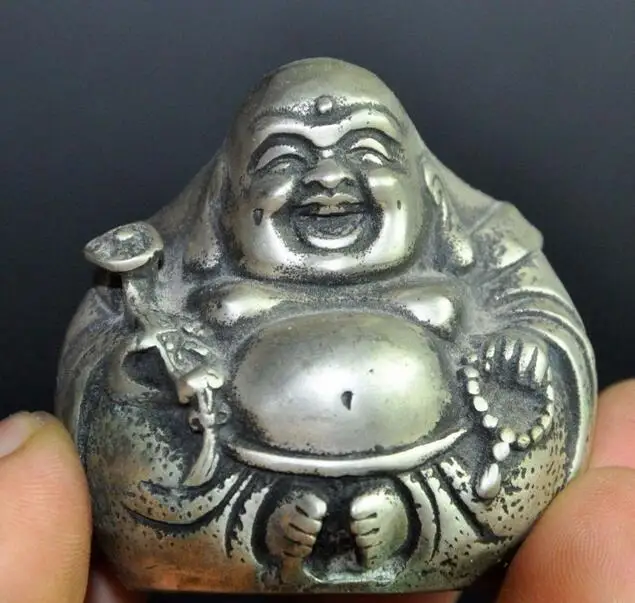 Старое тибетское китайское буддистское серебро ruyi счастливый смех Будда матрея