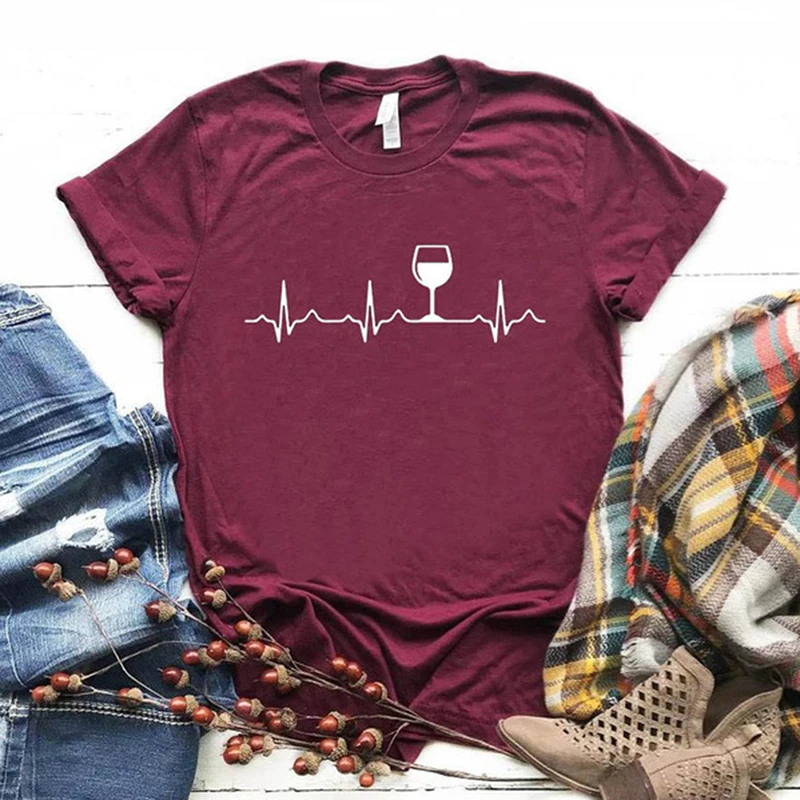 Женская хлопковая Футболка с принтом сердце вина Повседневная забавная футболка
