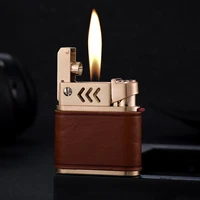 handmade leather stitching catapult kerosene lighter open flame windproof cigar cigarette cake candle lighter gadgets for men
