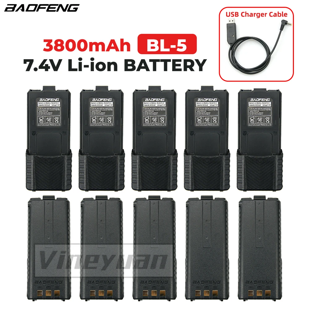 

10PCS BL-5L 3800mAh увеличенный аккумулятор для BaoFeng UV-5R UV-5RB UV-5RE UV-5RE + Радио аккумулятор с USB-зарядным кабелем