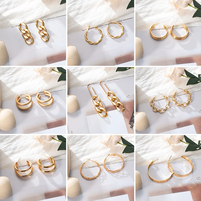 

2023 New Statement Fashion Stainless Steel Earrings Chain Pendant Gold Earrings For Women Jewelry Punk Retro Hot Selling Jewelry