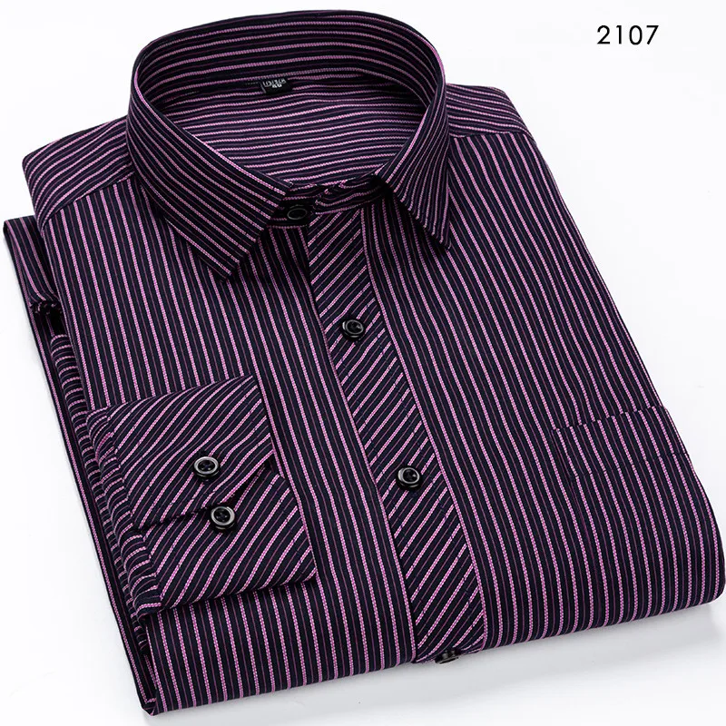 2107 Брендовые новые дизайнерские рубашки в синюю полоску Camisa Social белый темно-синий классический приталенный костюм Foraml Мужская рубашка Корейская одежда для мужчин 6XL 7XL - Цвет: 2107
