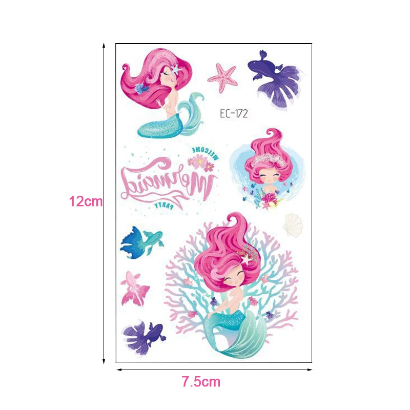 Наклейки маленькие Татуировка в виде русалки 3 шт. украшения для детского дня