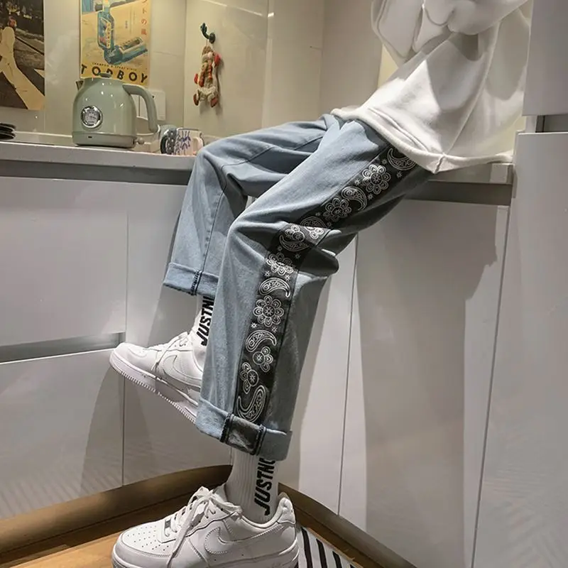 

Cashew Flower Baggy Jeans Men's Straight Tube Loose Spring Versatile Korean Fashion Casual Long Pants Fashion Brand High Street