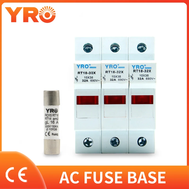 

AC 1Sets 3P LED Fuse Base 690V With 10x38MM Fast Blow Ceramic Fuse Core 0.5A 1A 2A 3A 4A 5A 6A 8A 10A 16A 20A 25A 32A RO15