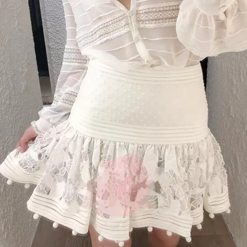 Подиумный дизайнерский сексуальный женский белый комплект с вышивкой v-образный