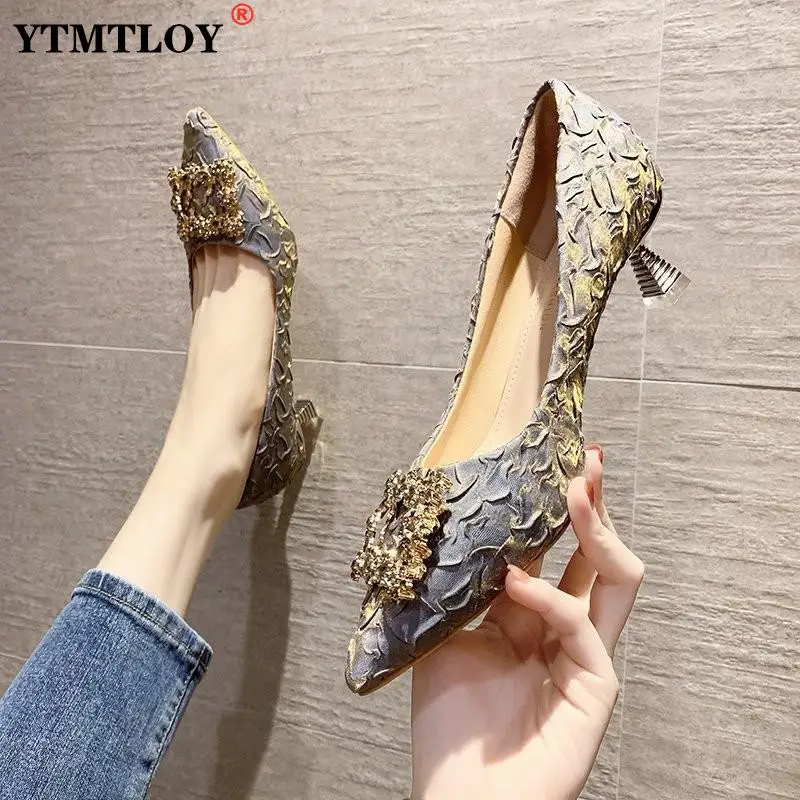 

Летняя женская обувь на ремешках, золотые сандалии, женские туфли-лодочки без застежек с закрытым носком, милые женские плиссированные туфл...