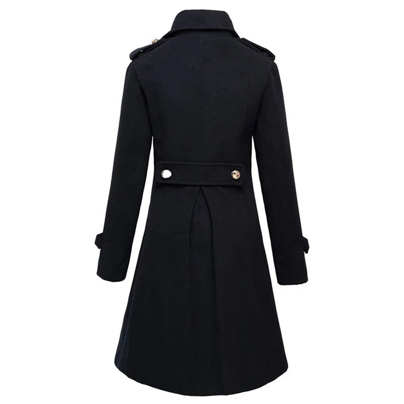 Мужское зимнее шерстяное двубортное длинное пальто в стиле милитари женские