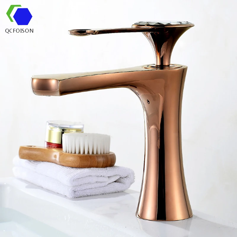 

QCFOISON sanitary ware faucet white washbasin mixer Household bathroom brushed rose gold basin spigot garden luxury sink faucet