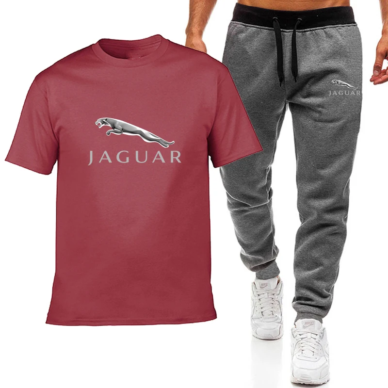 

JAGUAR spring and summer men's printed round neck cotton short sleeve + sports and leisure trousers two-piece suit G16
