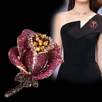 charm rose flower brooches for women lady fashion vintage elegant enamel flower pin summer design valentines day gift