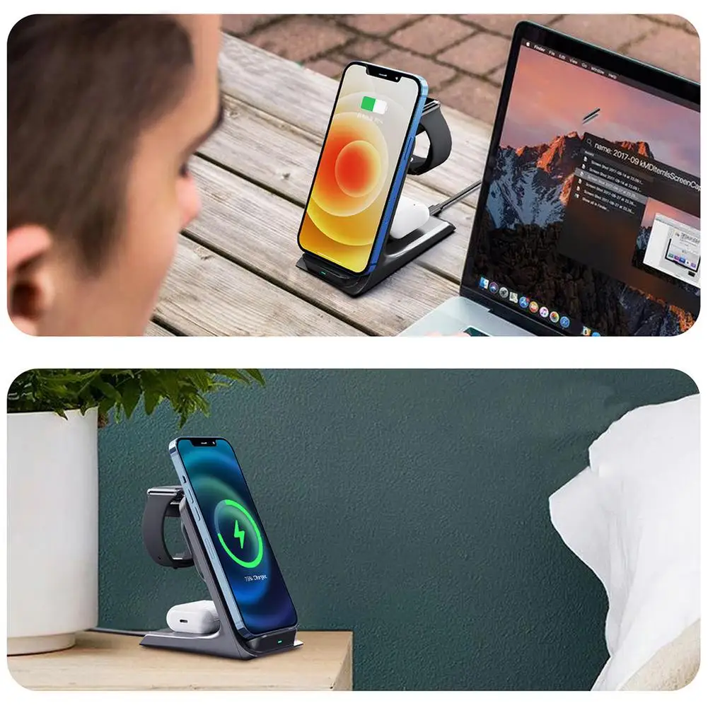 

Brand New 3 In 1 Dual Magnetic Wireless Charger For IPhone12 /Pro/Pro Max/Mini Charger 15W Fast Charging For AirPods Watches