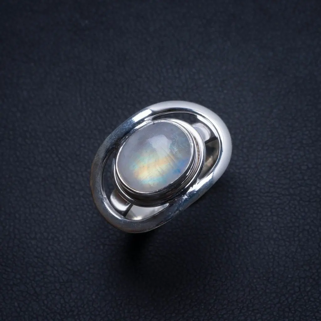 

Natural Rainbow Moonstone Handmade Unique 925 Sterling Silver Ring, size 8.5 U1968