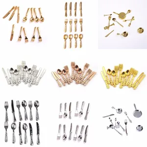 Винтажный кукольный домик миниатюрная посуда, 1112 шт.компл., мини-нож, вилка, ложка, детская игрушка для декора кукольного дома