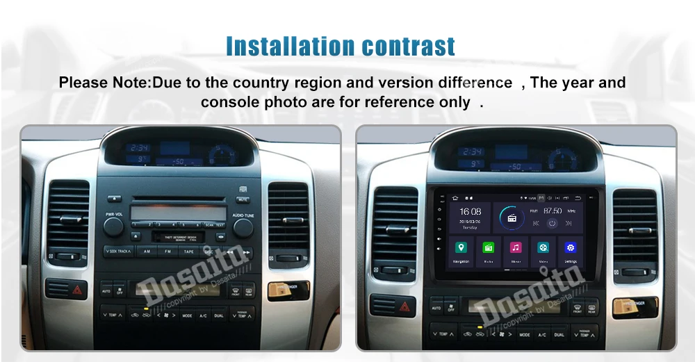 Dasaita " Android 9,0 Автомобильный gps плеер Navi для Toyota Prado 120 2004-2009 с 2G+ 16G четырехъядерным процессором без DVD радио мультимедиа 4G