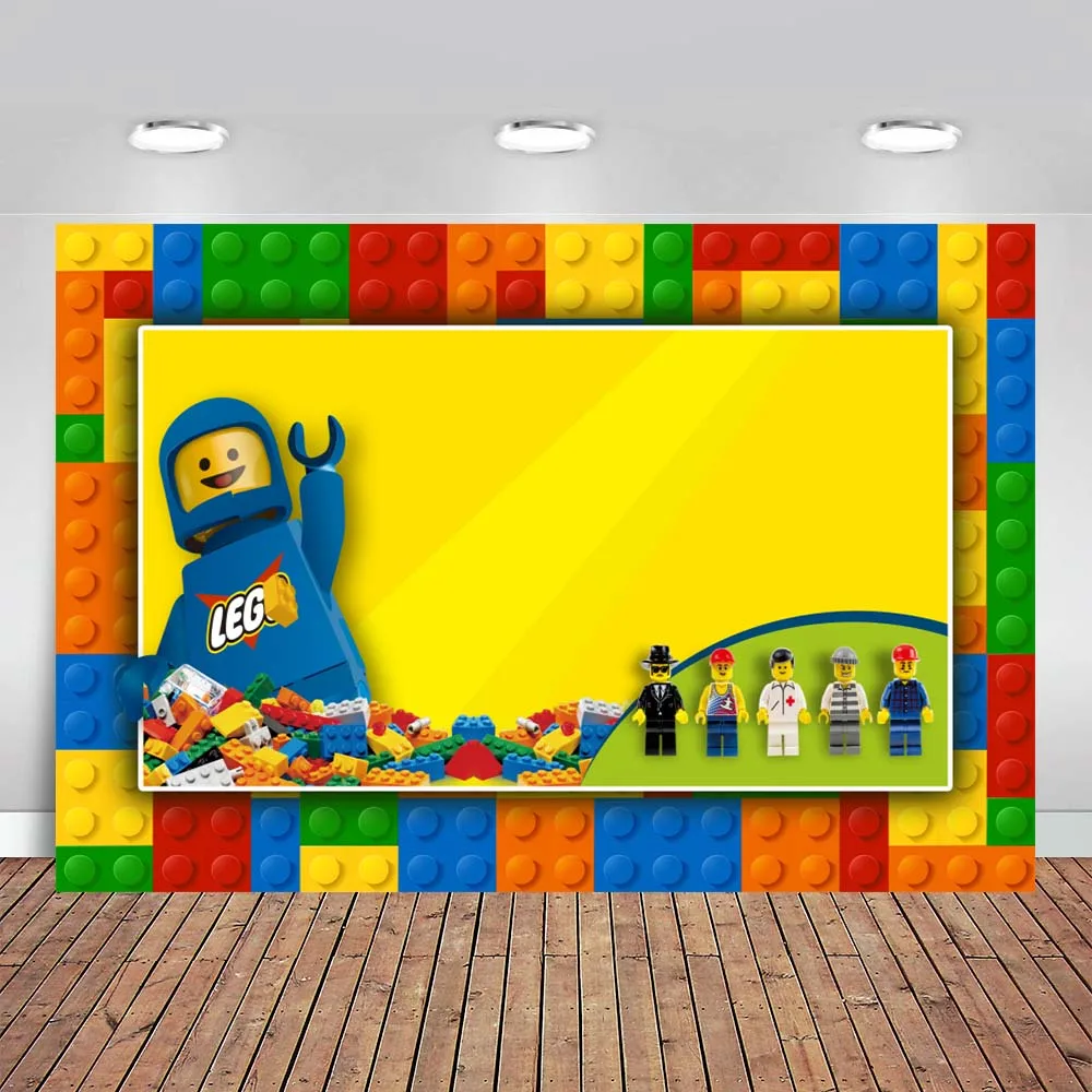 

Customize Lego Blocks Party Backdrops for Photography Lego Baby Shower Birthday Dessert Table Supplies Banner Photo Backgrounds