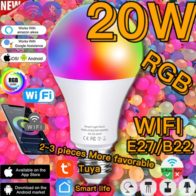 

LED Colour Smart Light Bulb WiFi E27 B22 Neon Lamp Siri Voice Control Alexa Google Home Assistant APP Remote Magic Hue RGB White