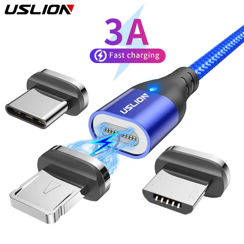 USLION 3A Magnetic Cable Micro USB Type C Fast Charging For iPhone 11 Samsung Chargers Magnet Fast Cable USB C Data Cord Adapter