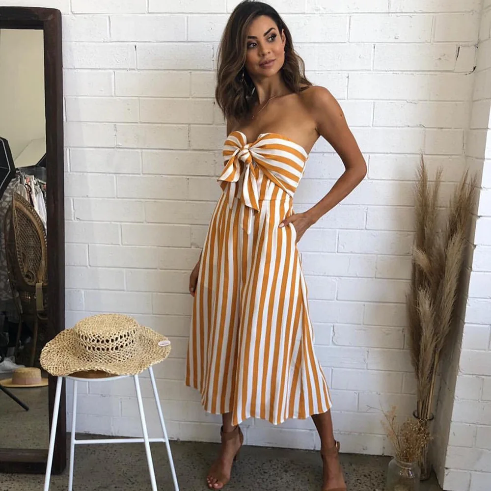 

Women Striped Wrapped Wide Leg Jumpsuit Female Sleeveless Jump Suit Summer Sexy Off Shoulder Romper Jump Suit Overalls 2021