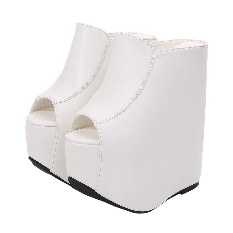 

Sexy drag 18cm cm super high heel sandals thick soled waterproof platform silver white inner elevated show women's shoes
