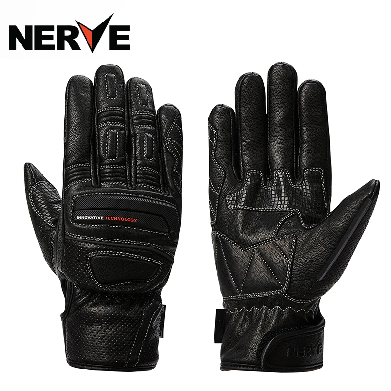 NERVE  Motorcycle Gloves Winter Leather Full Finger Windproof Unisex Stylish Cool Black Green/ Racing Motocross Accessories