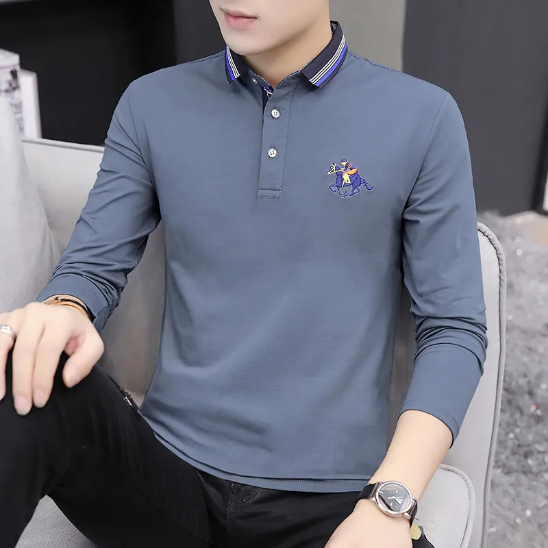 

TFETTERS Brands Men TShirt Men Cotton Long Sleeve T-Shirt Embroidered Pattern Fashion Men Stretchy T-shirt Men