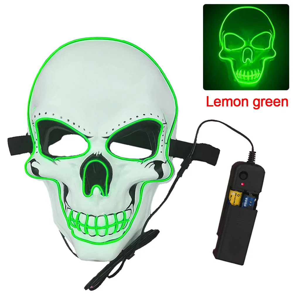lemon green mask Хэллоуин вечерние светодиодный маска маскарад маски Косплэй светодиодный костюм со светодиодной подсветкой маска EL провода светильник вверх неоновый маске светильник для вечерние - Цвет: lemon green mask