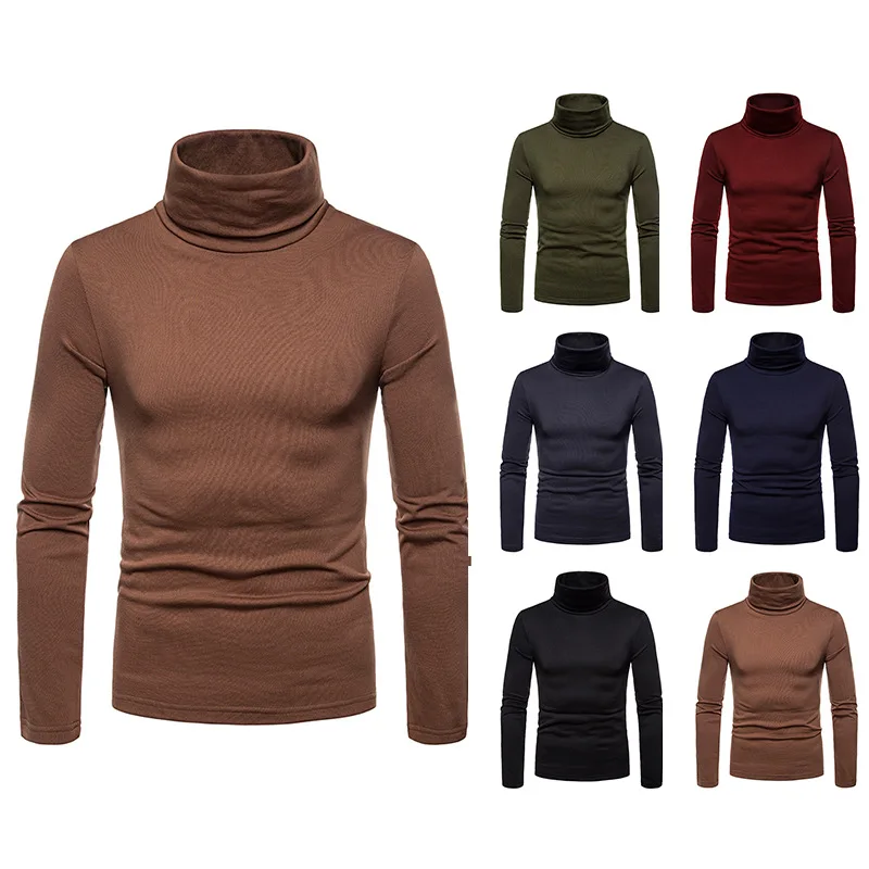 

Spring Autumn Solid Color Tee Tops Warm Turtleneck and Long Sleeve T-shirt Men