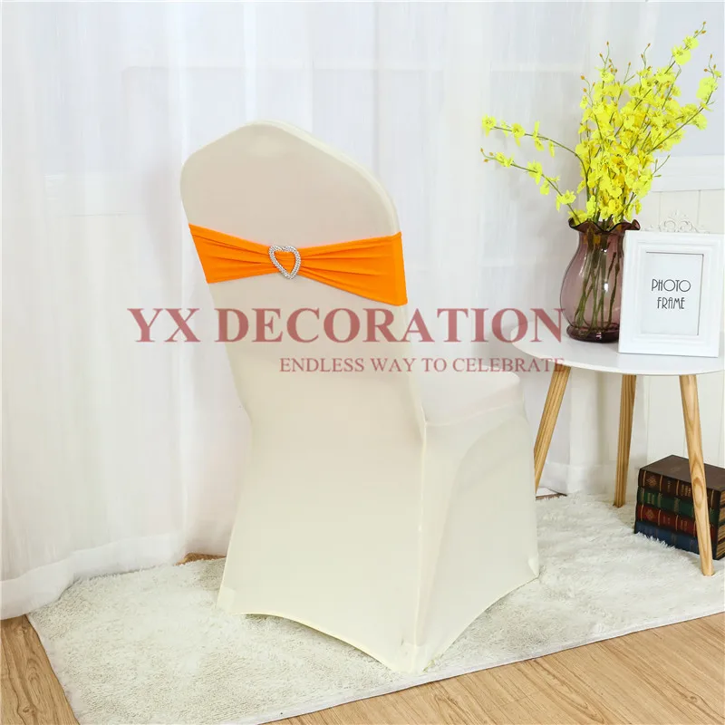 

50PCS Lycra Chair Band Spandex Tie Sash With Heart Buckle For Wedding Chair Cover Decoration