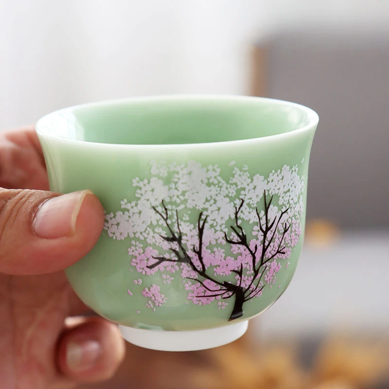 Japanese Magic Sakura Cup Cold Temperature Color Changing Tea Ceramic Kung Fu Single Set Special Gift For Friends | Дом и сад