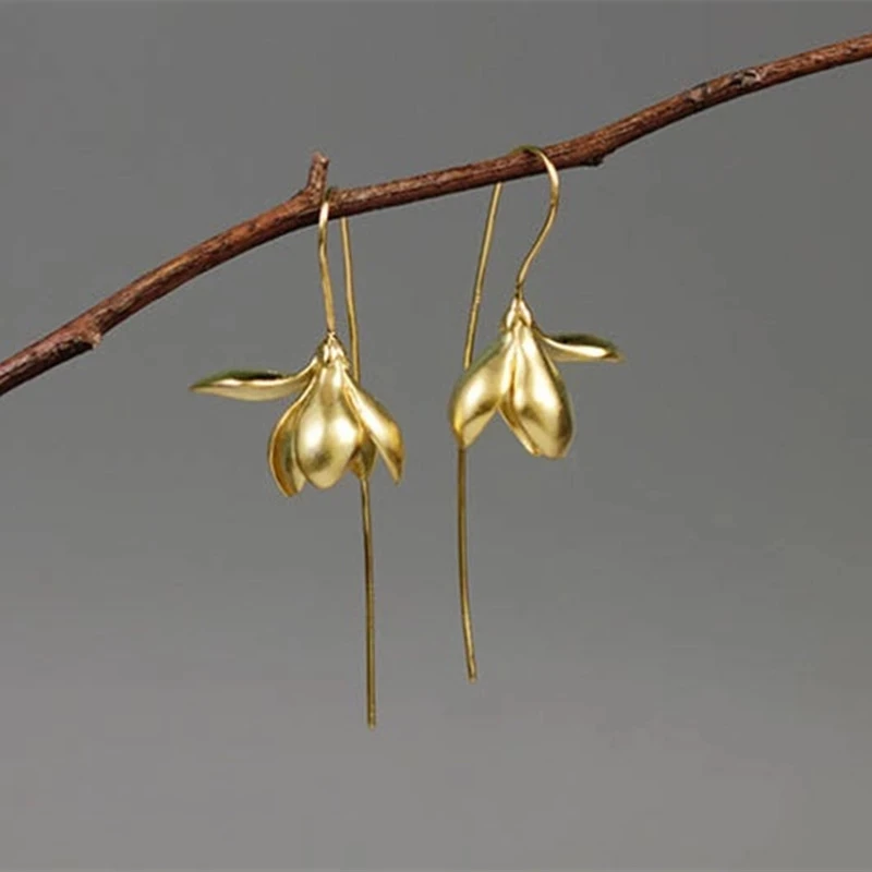 

Elegant Magnolia Flower Earrings Gold Silver Plated Dangle Earrings for Women Gifts Fashion Jewelry Female Bijoux