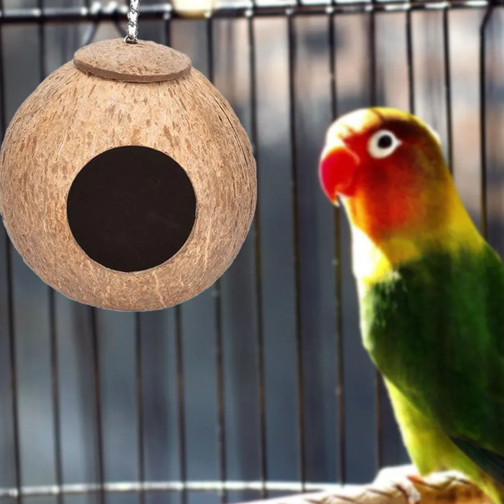 

Parrot Cages Natural Coconut Shell Bird Nest Wooden Parrot Nest House Pet Bedroom Hang Chain Cage Indoor Ornament Garden Decor