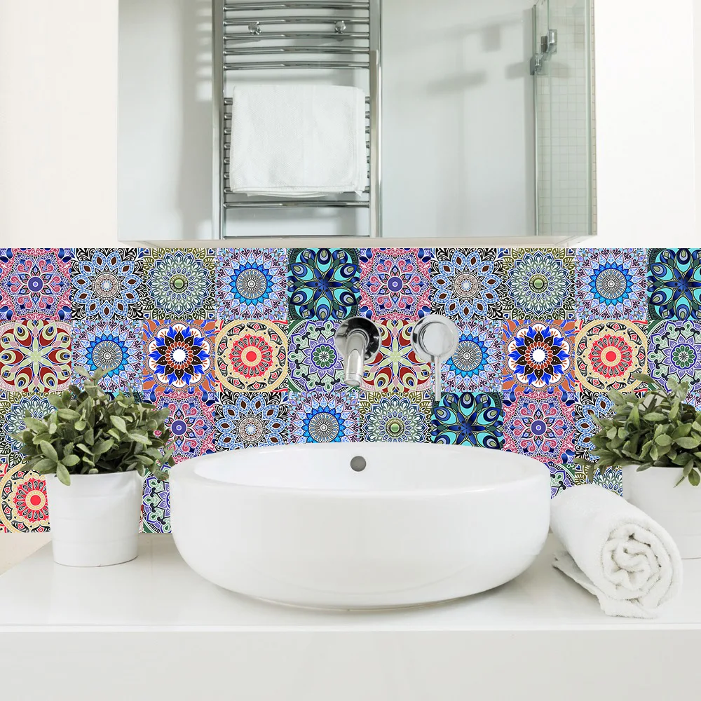 10pcs home decor tile sticker european retro pattern pvc self adhesive floor sticker bathroom kitchen waterproof wall decals free global shipping