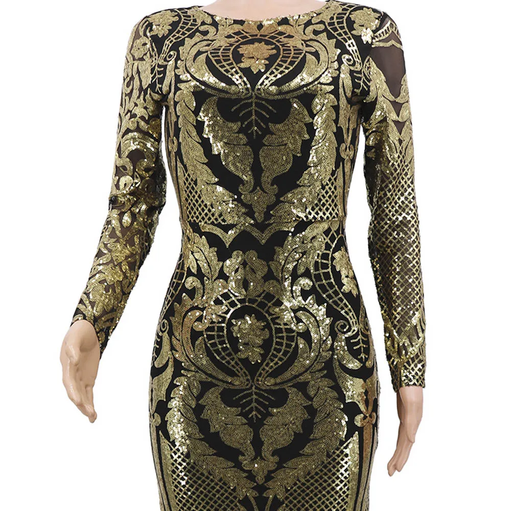 Африканские женские вечерние платья с блестками длинным рукавом роскошные