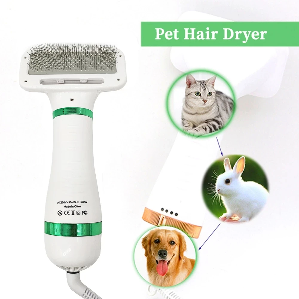 2-in-1 Portable Pet Dog Hair Dryer Comb Brush Durable Safe Gentle Hand Dryers Steel Wire with Protection for Cats Dog Blower Hot
